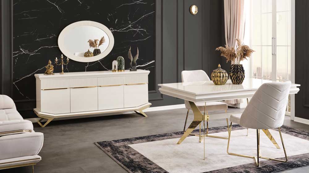 Angel Gold Metal Ayaklı Yemek Odası Takımı 